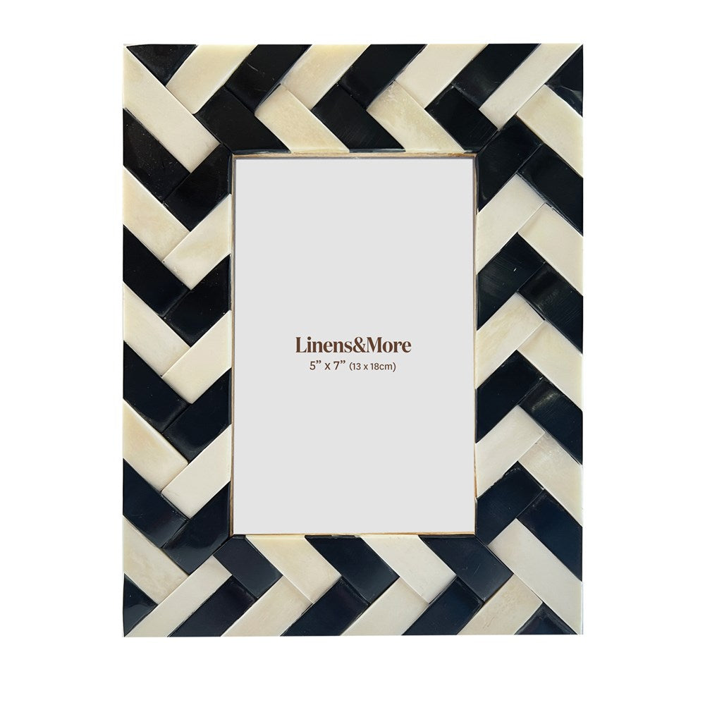 Photo Frame  - BRAIDED BLACK AND WHITE BONE & RESIN FRAME 5X7"