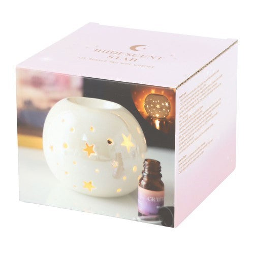 White Iridescent Star Ceramic Oil Burner