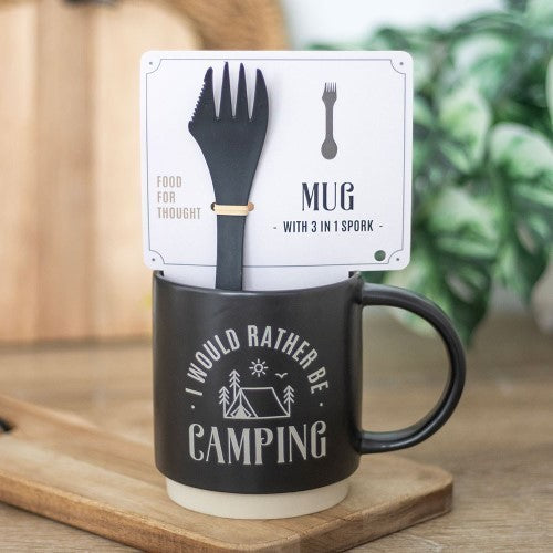 I'd Rather Be Camping Ceramic Mug with 3-in-1 Spork