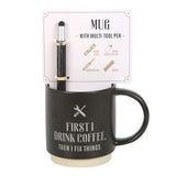 First I Drink Coffee Ceramic Mug with Metal Multi-tool