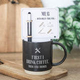 First I Drink Coffee Ceramic Mug with Metal Multi-tool