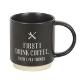 First I Drink Coffee Ceramic Mug with Metal Multi-tool