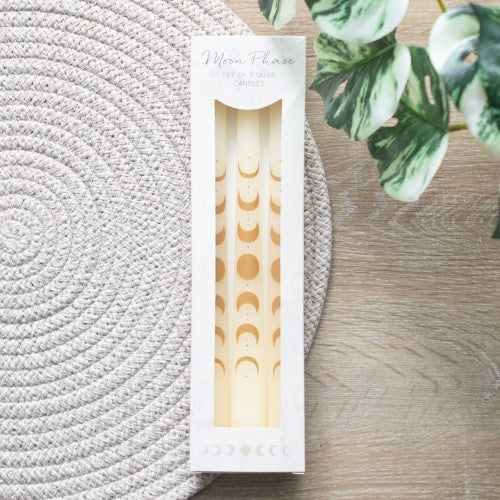 Set of 3 Off White Moon Phases Taper Dinner Candles