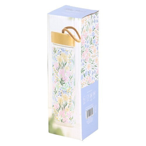 Ditsy Floral Print Glass & Bamboo Water Bottle