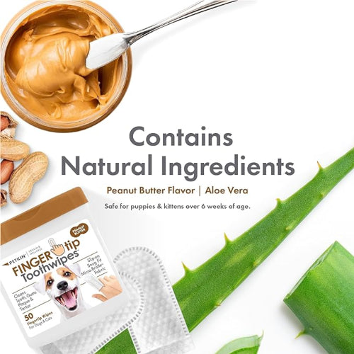 Dog Health Pet Wipes Petkin Fingertip Tooth Wipes Peanut Butter 50pk