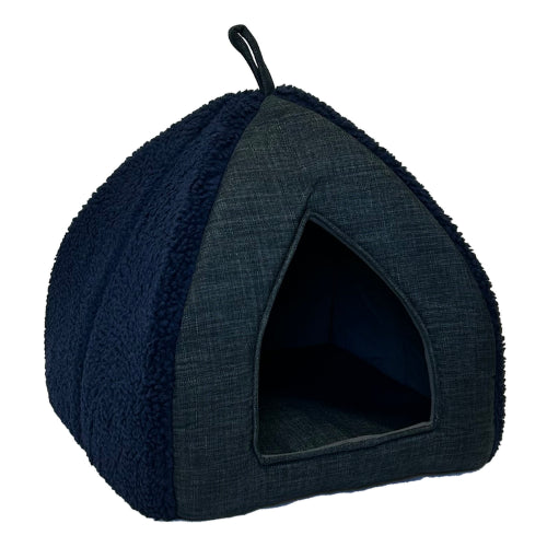 Cat Bed Sherpa Cuddly Cave - Navy