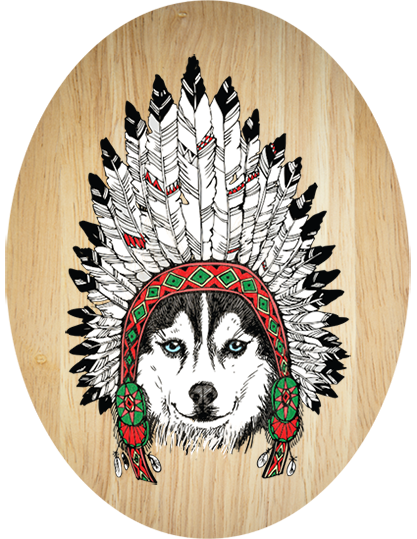 Tribal Husky - Plywood Oval - Wall Art