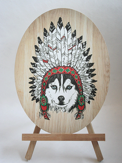 Tribal Husky - Plywood Oval - Wall Art