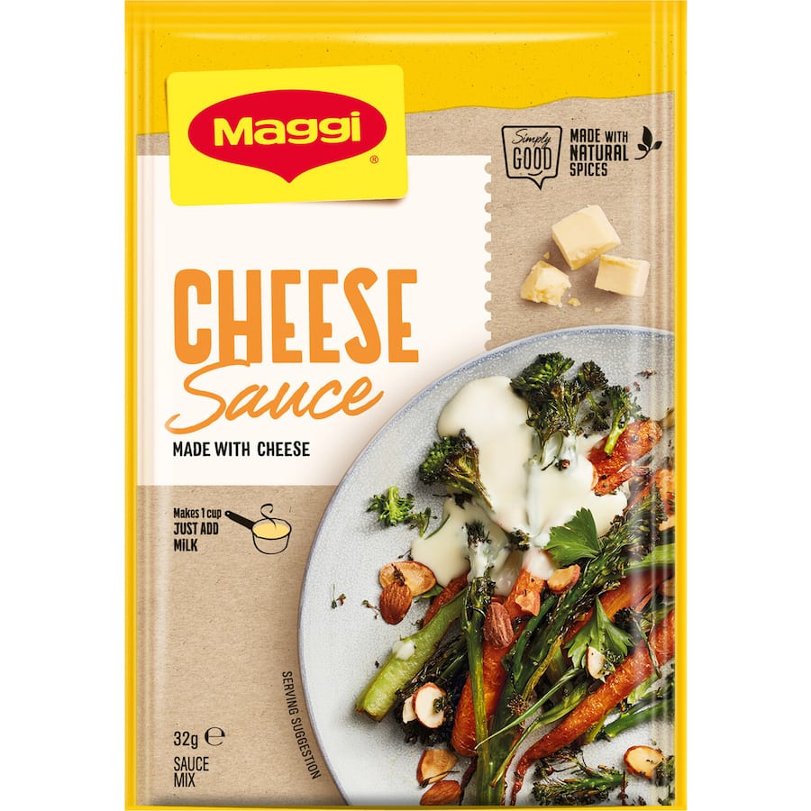 Creamy Maggi Cheese Sauce Mix, made from real cheese, perfect for quick cheesy dishes in under five minutes.