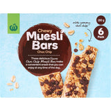 Chewy muesli bar with chocolate chips, made from oats for a healthy, convenient snack anytime.