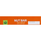 Woolworths Nut Bars with choc apricot flavor, featuring roasted peanuts and a rich choco base, perfect for healthy snacking.