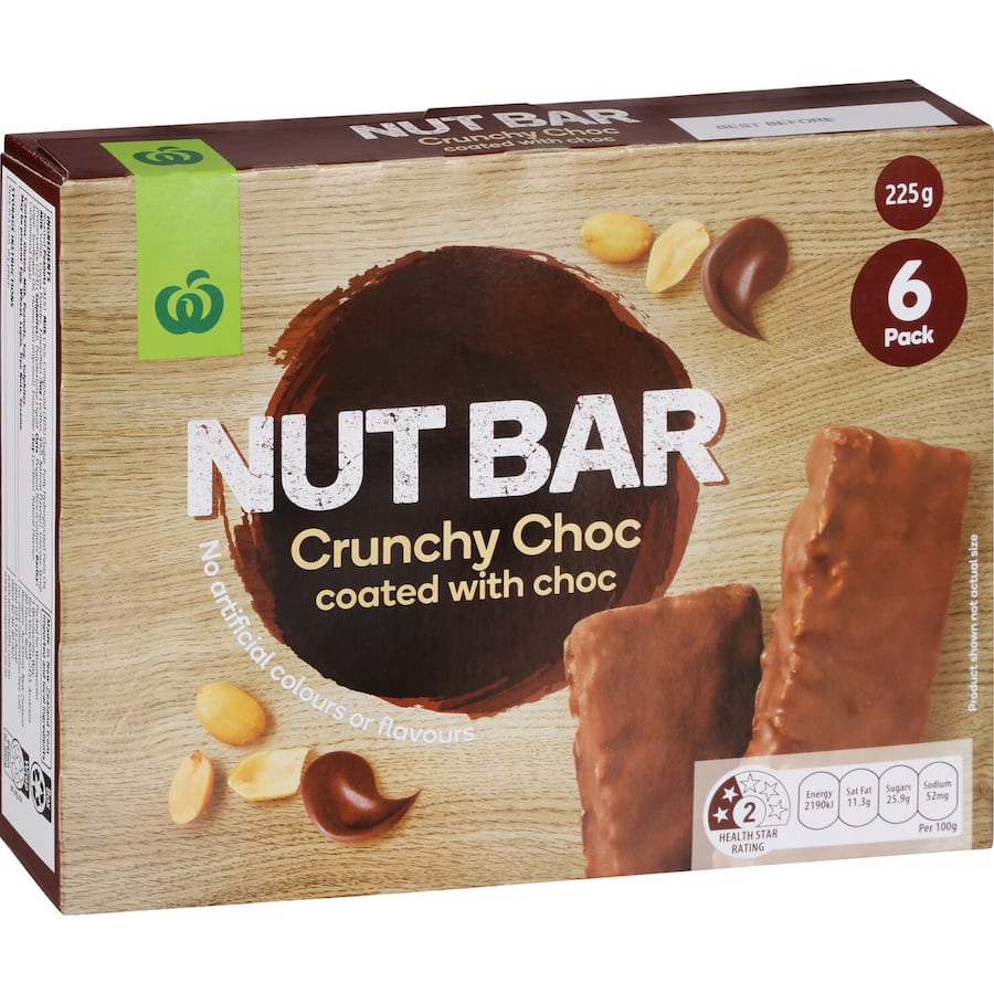 Crunchy choc-coated nut bars with roasted peanuts, perfect for a nutritious on-the-go snack.