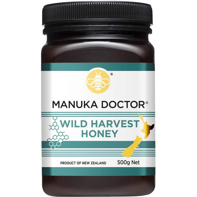 Dark, rich Manuka Doctor Wild Harvest Honey from New Zealand, renowned for its unique flavor and health benefits.