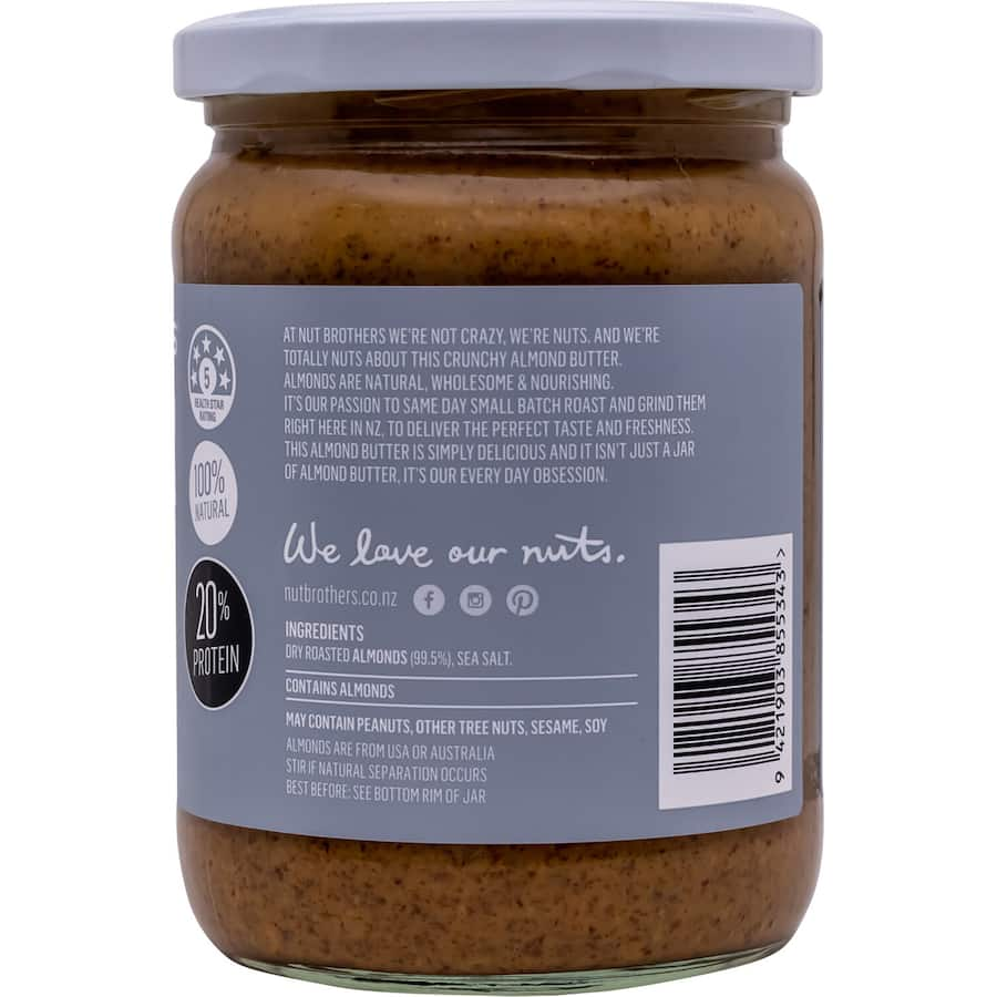 Nut Brothers Almond Butter Crunchy: nutritious almond spread with a rich texture, perfect for healthy snacking and meals.