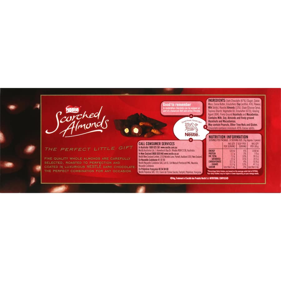 Nestle Scorched Almonds Dark Chocolate - crunchy roasted almonds coated in rich dark chocolate for a gourmet treat.