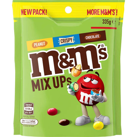 Colorful M&M's Mix Ups featuring milk chocolate, peanut, and crispy varieties, perfect for snacking or baking.