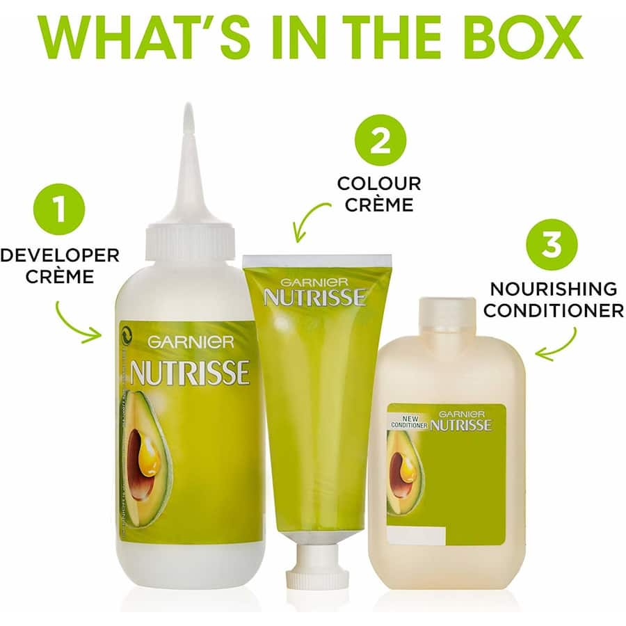 Garnier Nutrisse Crème 10 Chamomile Ultra Light hair color with nourishing formula for vibrant color and grey coverage.