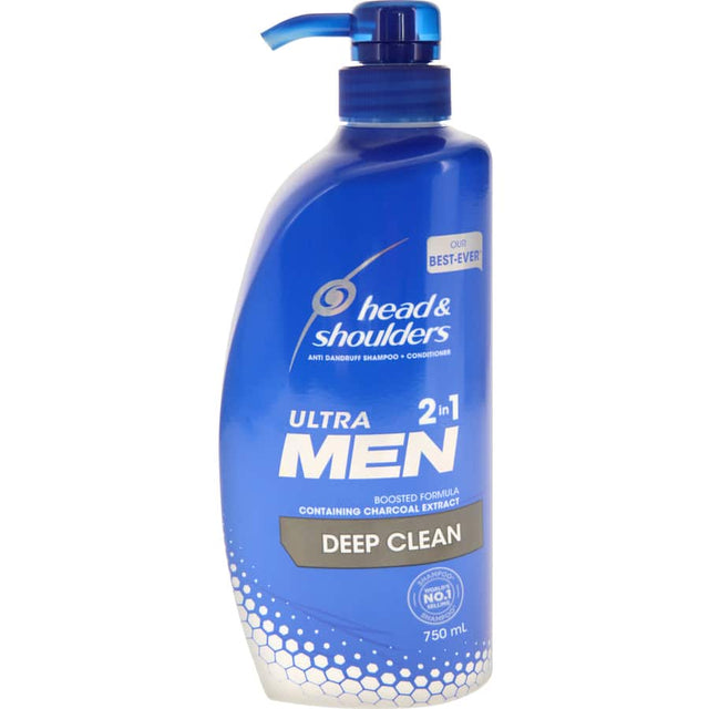 Head & Shoulders Ultra Men 2 In 1 Shampoo & Conditioner, detoxifying with activated carbon, fights dandruff and cleans oily scalps.