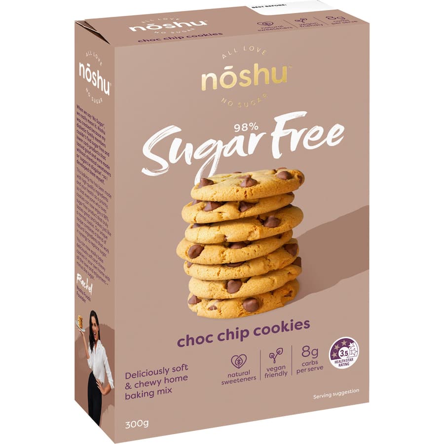 Noshu 98% Sugar Free Cookie Mix with chocolate chips, perfect for low-sugar baking and indulgent treats without the guilt.