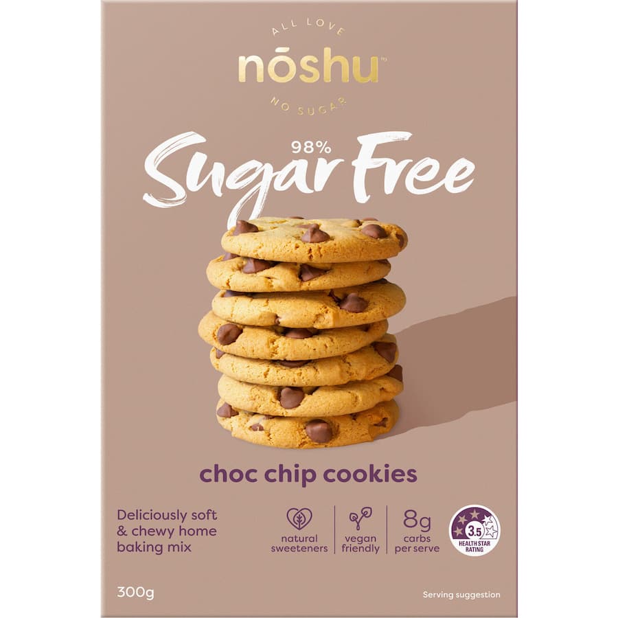 Noshu 98% Sugar Free Cookie Mix Chocolate Chip offers guilt-free baking with rich flavor and low sugar content.