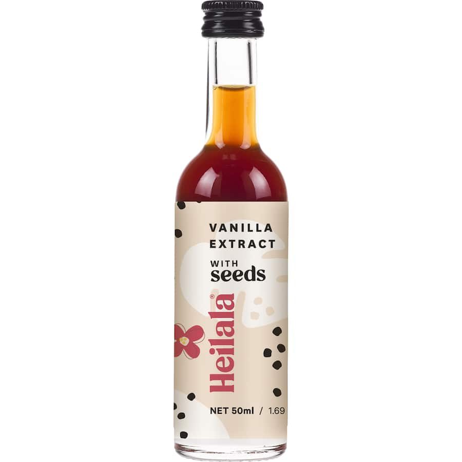 Heilala Vanilla Extract With Seed showcasing rich, aromatic flavor and real vanilla bean seeds, ideal for baking and cooking.