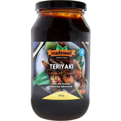 Madewell Meal Base Teriyaki Simmer Sauce bottle showcasing rich teriyaki flavor for effortless stir-fries and delicious meals.