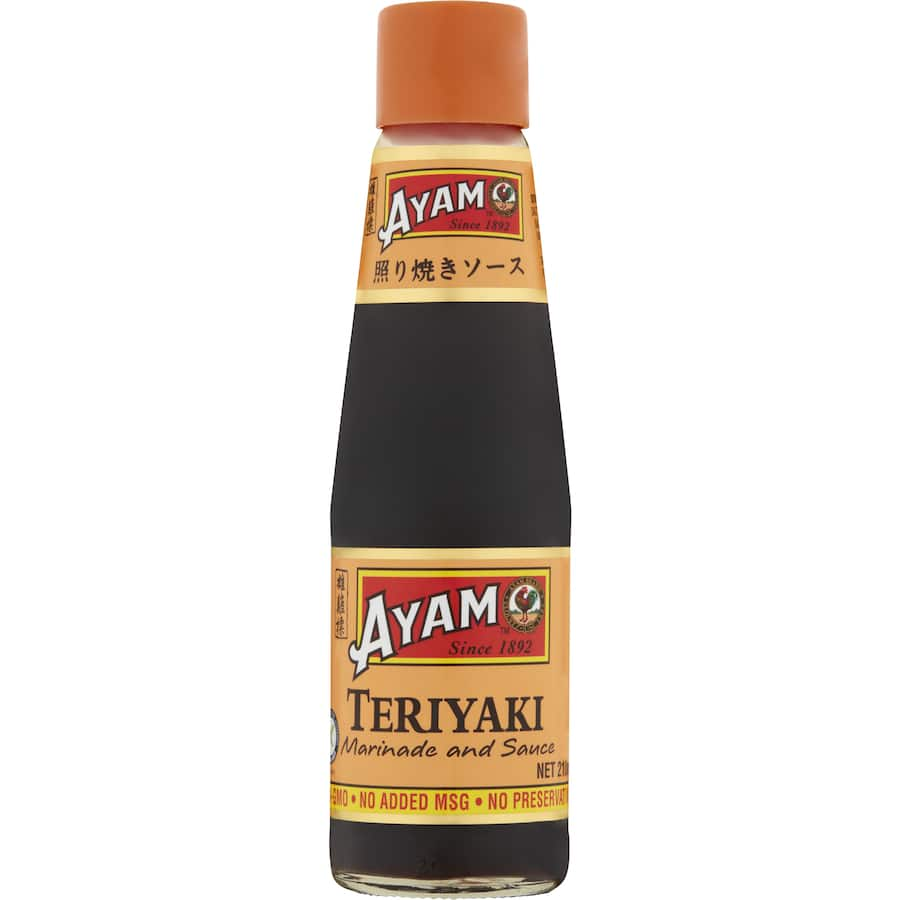 Ayam Teriyaki Sauce bottle showcasing rich soy, ginger, and garlic flavors for authentic Asian cooking.