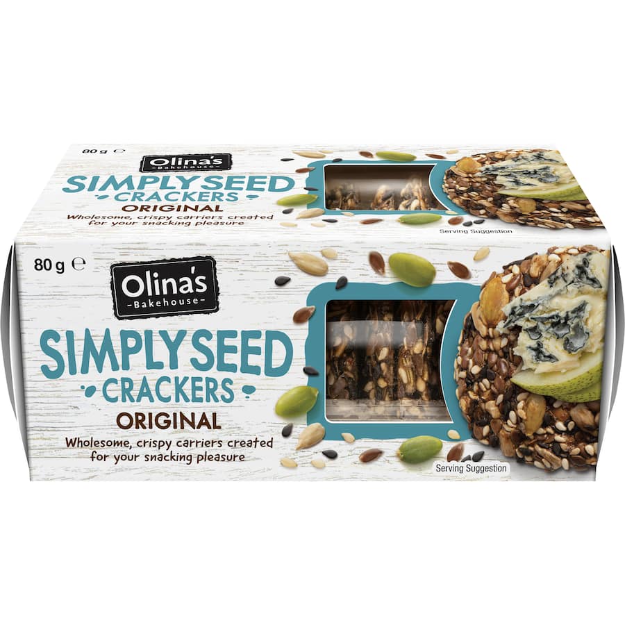 Crunchy gluten-free seed crackers, perfect for cheese boards and dips, made in small batches for quality and flavor.