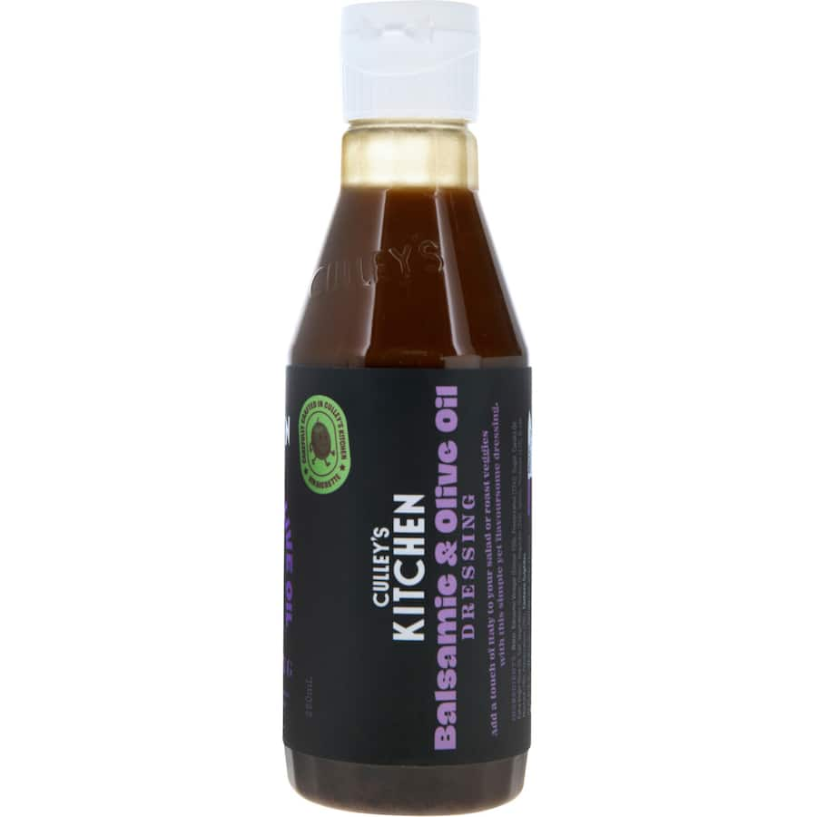 Culley's Balsamic & Olive Oil Dressing: a vegan, gluten-free vinaigrette for gourmet salads and roasted veggies, in eco-friendly packaging.