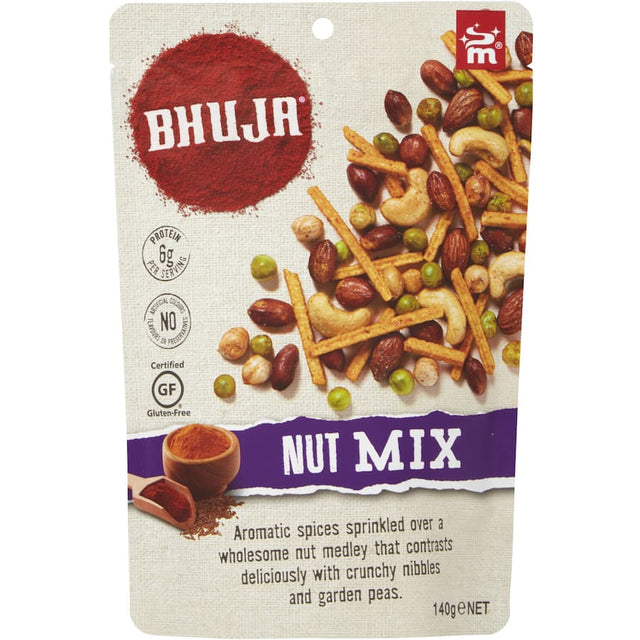 A vibrant blend of roasted nuts, seeds, and garden peas, seasoned with aromatic spices for a healthy, crunchy snack.