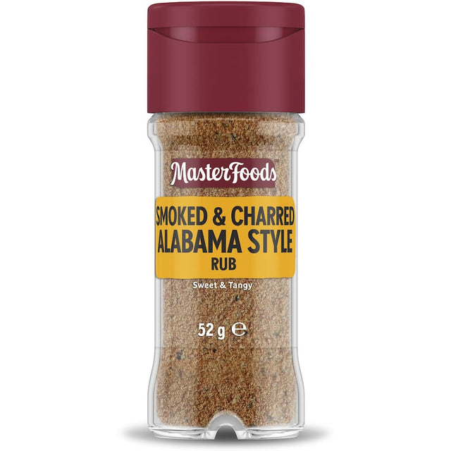 Masterfoods BBQ Rub Smoked Charred Alabama Style: Sweet and tangy blend with garlic and paprika for grilling meats and veggies.