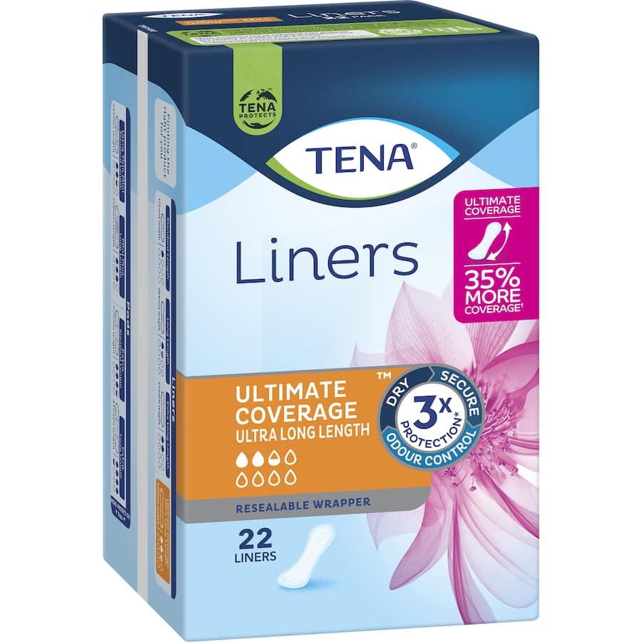 Tena Continence Liner Ultra Long offers extra-long coverage, superior leak protection, and odor control for light incontinence.