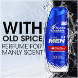 Head & Shoulders Ultra Men 2 In 1 Shampoo & Conditioner Old Spice, with sandalwood scent, combats dandruff and nourishes hair.