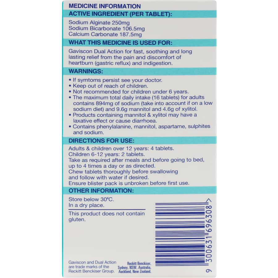 Gaviscon Mixed Berry tablets offer fast, effective relief from heartburn and indigestion with a tasty berry flavor.