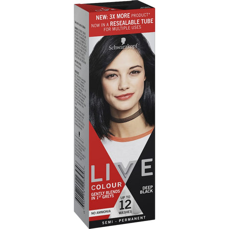 Vibrant Deep Black hair dye, ideal for bold color, full grey coverage, and nourishing shine for healthy hair.