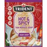 Bowl of Trident Instant Soup Hot & Spicy Thai with Noodles, showcasing gluten-free noodles in aromatic broth.