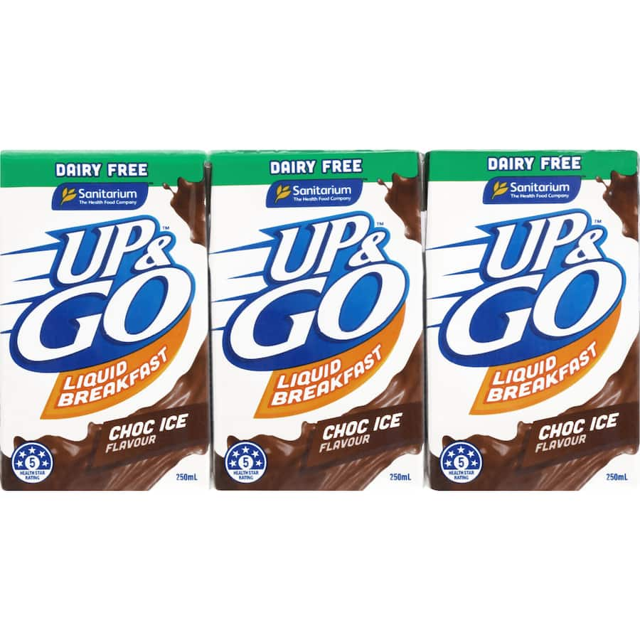 Up&go Dairy Free Choc Ice: a nutritious, convenient liquid breakfast packed with protein and essential vitamins, perfect for on-the-go lifestyles.