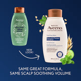 Aveeno Fresh Greens Blend Shampoo bottle showcasing a natural formula for volumizing fine hair with refreshing greens.