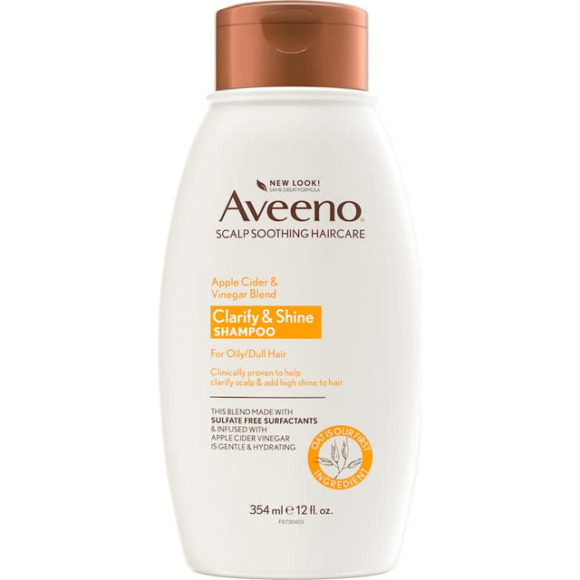 Aveeno shampoo with apple cider vinegar revitalizes dull, oily hair while soothing and hydrating the scalp for shiny results.