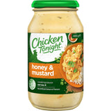 A jar of Chicken Tonight Golden Honey Mustard Meal Base, a savory honey mustard sauce for quick chicken dinners.