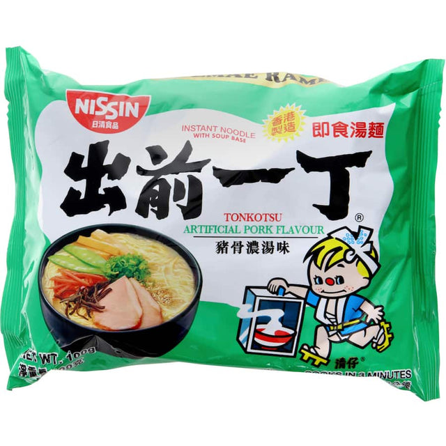 Bowl of Nissin Tonkotsu Instant Noodles, showcasing rich, creamy broth and ramen, perfect for quick, authentic meals.