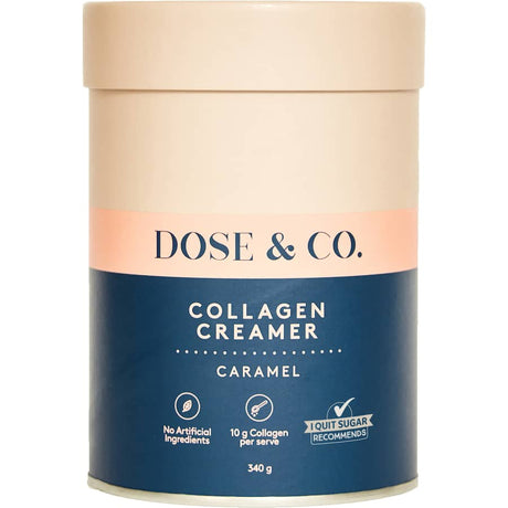 Caramel collagen creamer enhances beverages with rich flavor and 10g type 1 & 3 collagen for healthy skin and joints.