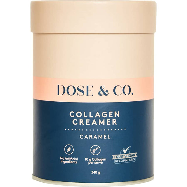 Caramel collagen creamer enhances beverages with rich flavor and 10g type 1 & 3 collagen for healthy skin and joints.