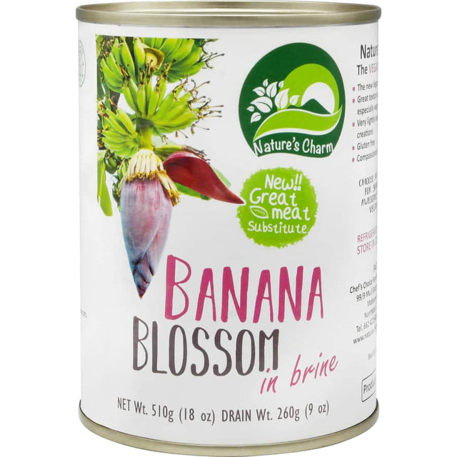 Natures Charm Banana Blossom In Brine, a vegan ingredient perfect for flavorful plant-based dishes like tacos and stir-fries.