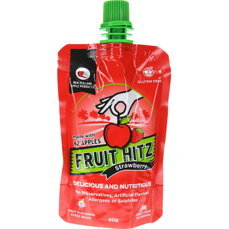 NZ Apple Fruit Hitz Strawberry Puree: 100% natural, gluten-free strawberry puree, perfect for smoothies and desserts.