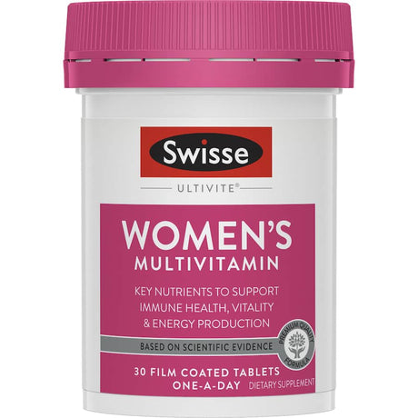 Swisse Ultivite Women Multivitamin: A daily tablet with 45 vital nutrients supporting women's health, energy, and wellbeing.