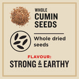 Whole cumin seeds by Greggs, essential for enhancing flavors in curries, soups, and grilled dishes with a robust, earthy taste.