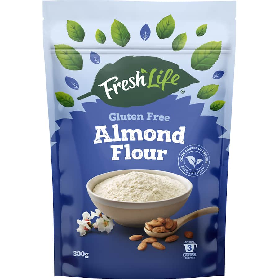 Freshlife Almond Flour: gluten-free, finely ground from blanched almonds, perfect for baking and cooking delicious, healthy meals.