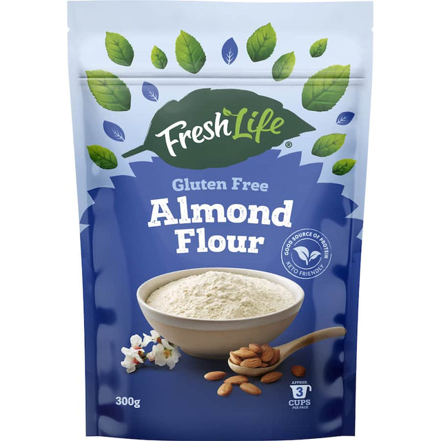 Freshlife Almond Flour: gluten-free, finely ground from blanched almonds, perfect for baking and cooking delicious, healthy meals.