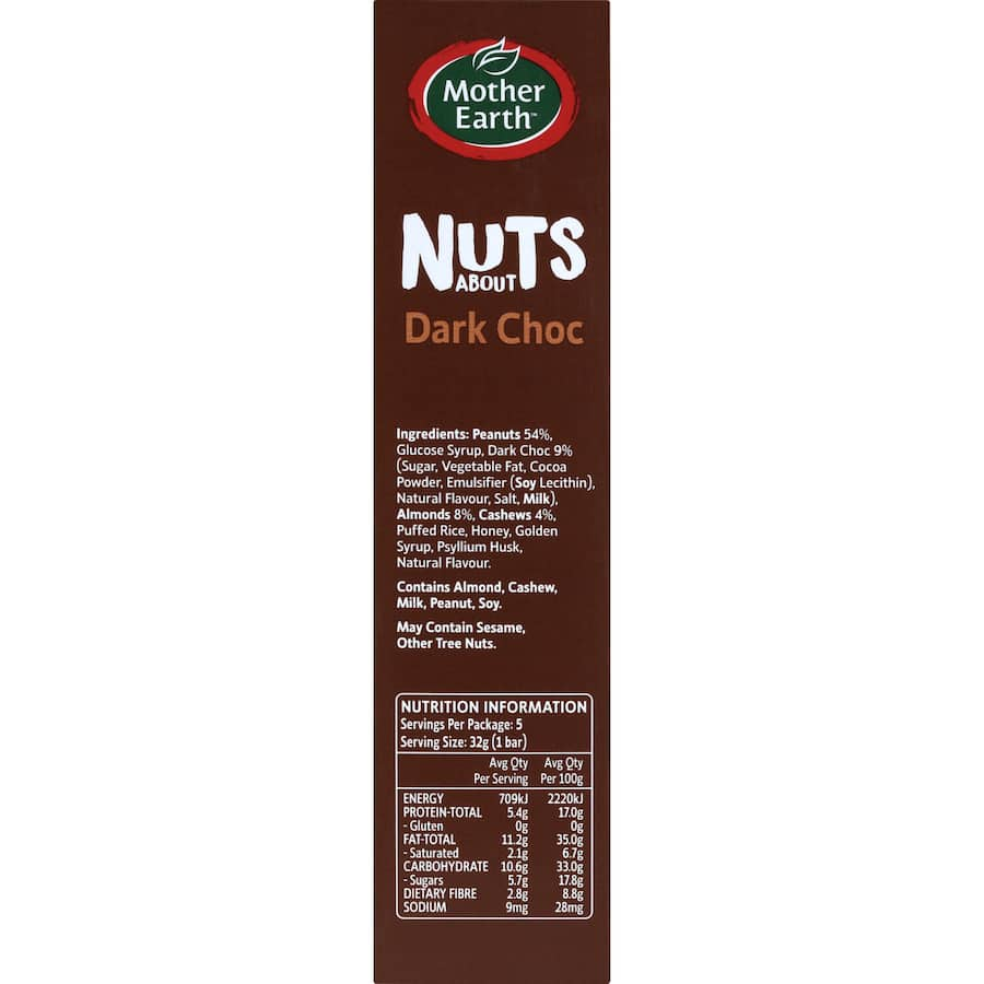 Mother Earth Nuts About Gluten Free Nut Bar Dark Choc